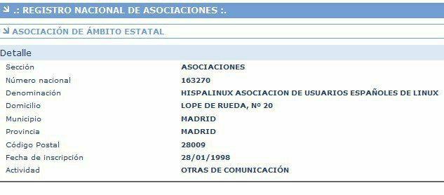 ficha de registro de la asociación HispaLinux